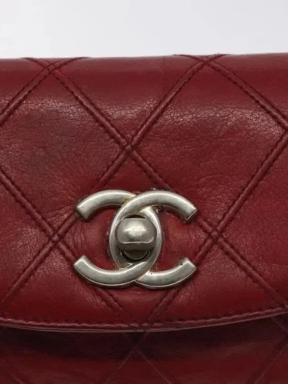 CHANEL Bicolore Waist Bag Lamb Skin Red Gold CC Auth bs26757